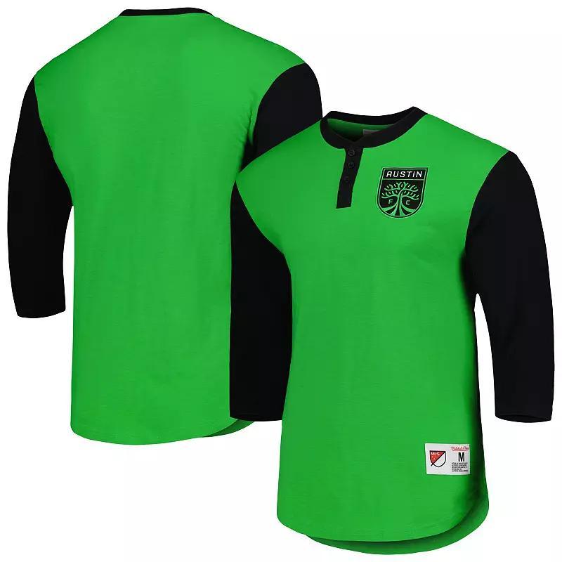 Mens Mitchell & Ness Green Austin FC Legendary Henley Long Sleeve T-Shirt Product Image