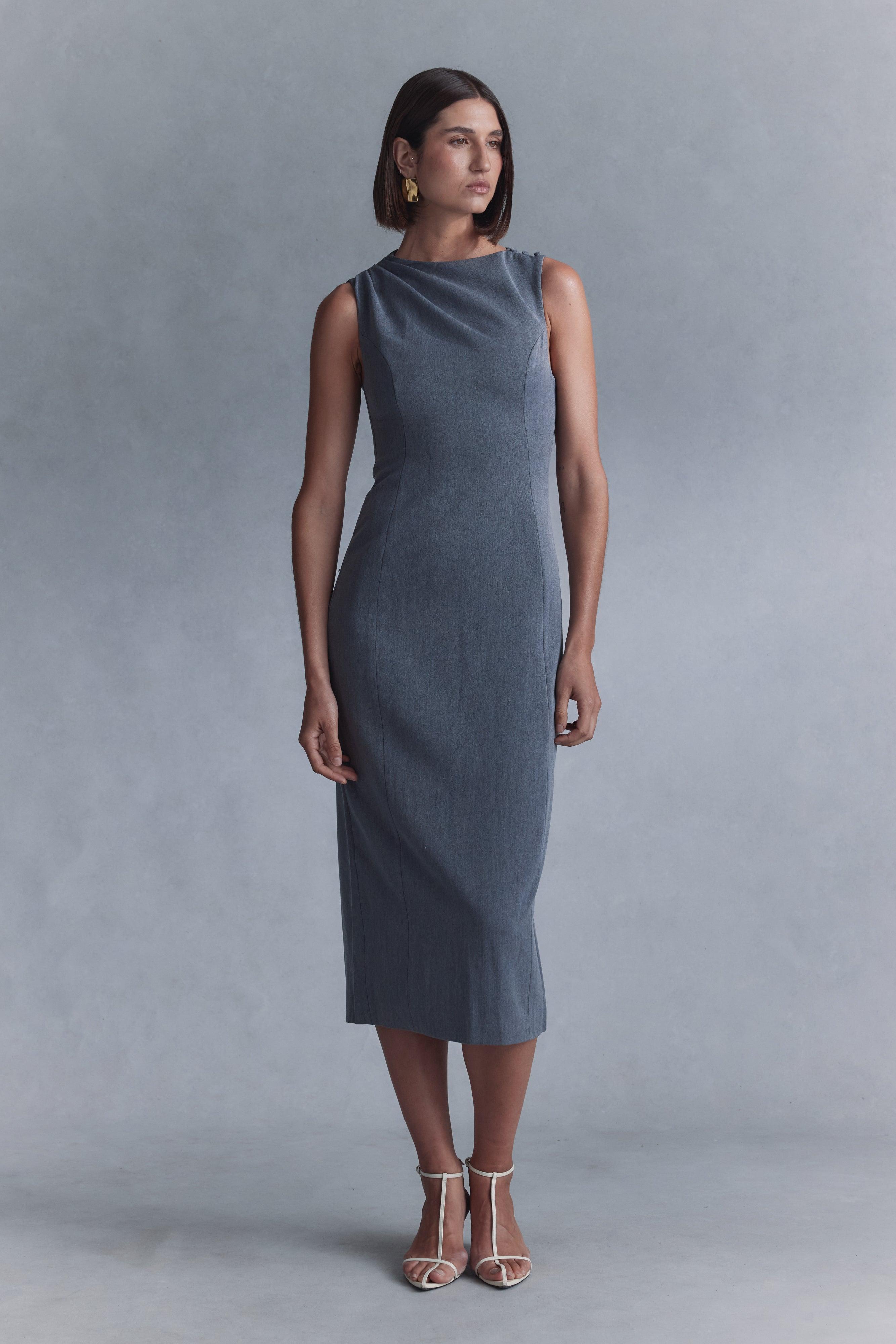 Taylor Draped Crepe Midi Dress - Charcoal Marle Product Image