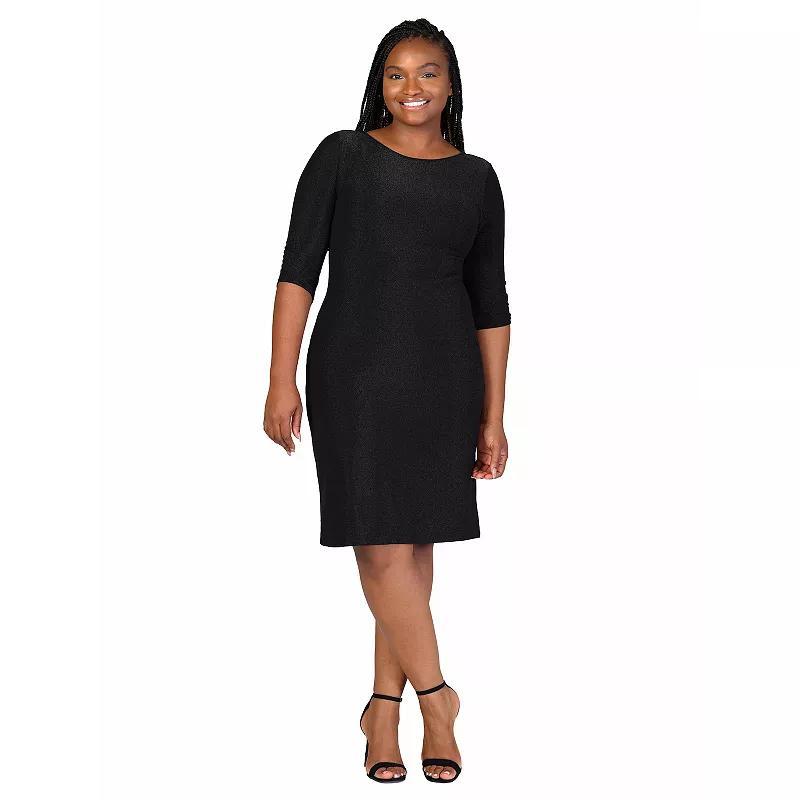 Plus Size 24Seven Comfort Apparel Elbow Length Sleeve Shimmer Bodycon Mini Party Dress, Womens Product Image