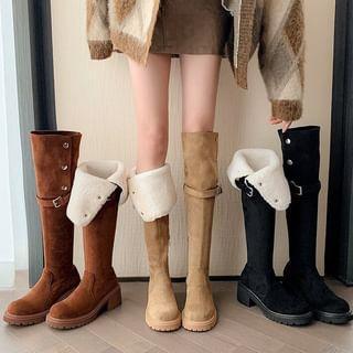 Platform Buckled Faux Suede Over The Knee Boots Product Image