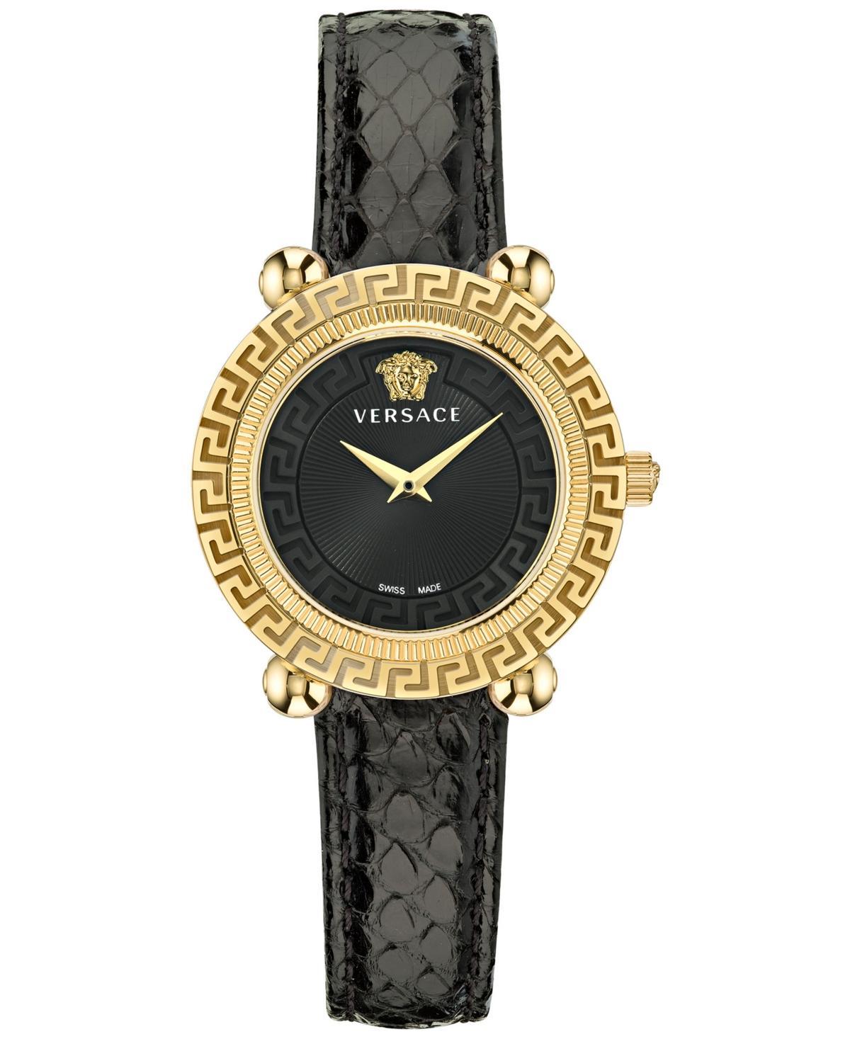 Versace Womens Swiss Greca Twist Black Leather Strap Watch 35mm Product Image