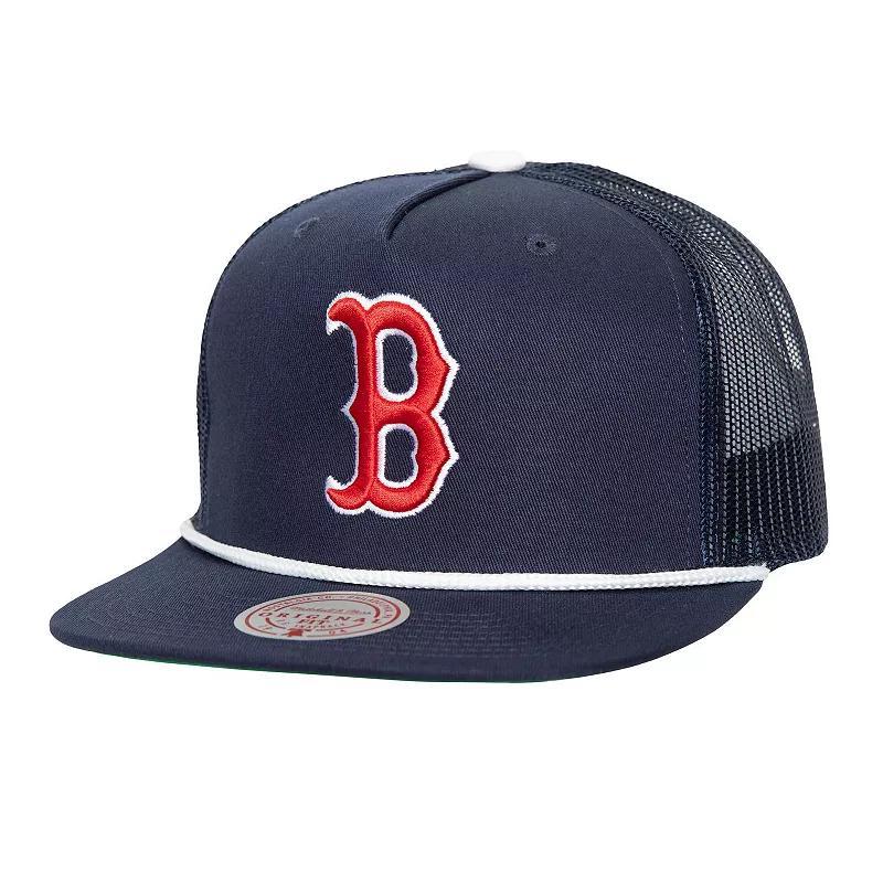 Mens Mitchell & Ness Boston Red Sox Rope Trucker Snapback Hat, Blue Product Image