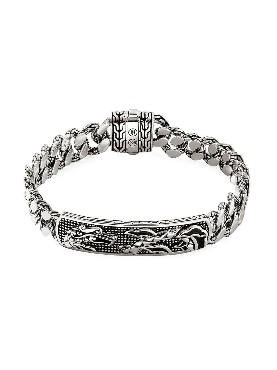 Mens Indonesia Legends Naga ID Sterling Silver Curb Link Bracelet - Silver - Size Medium Product Image