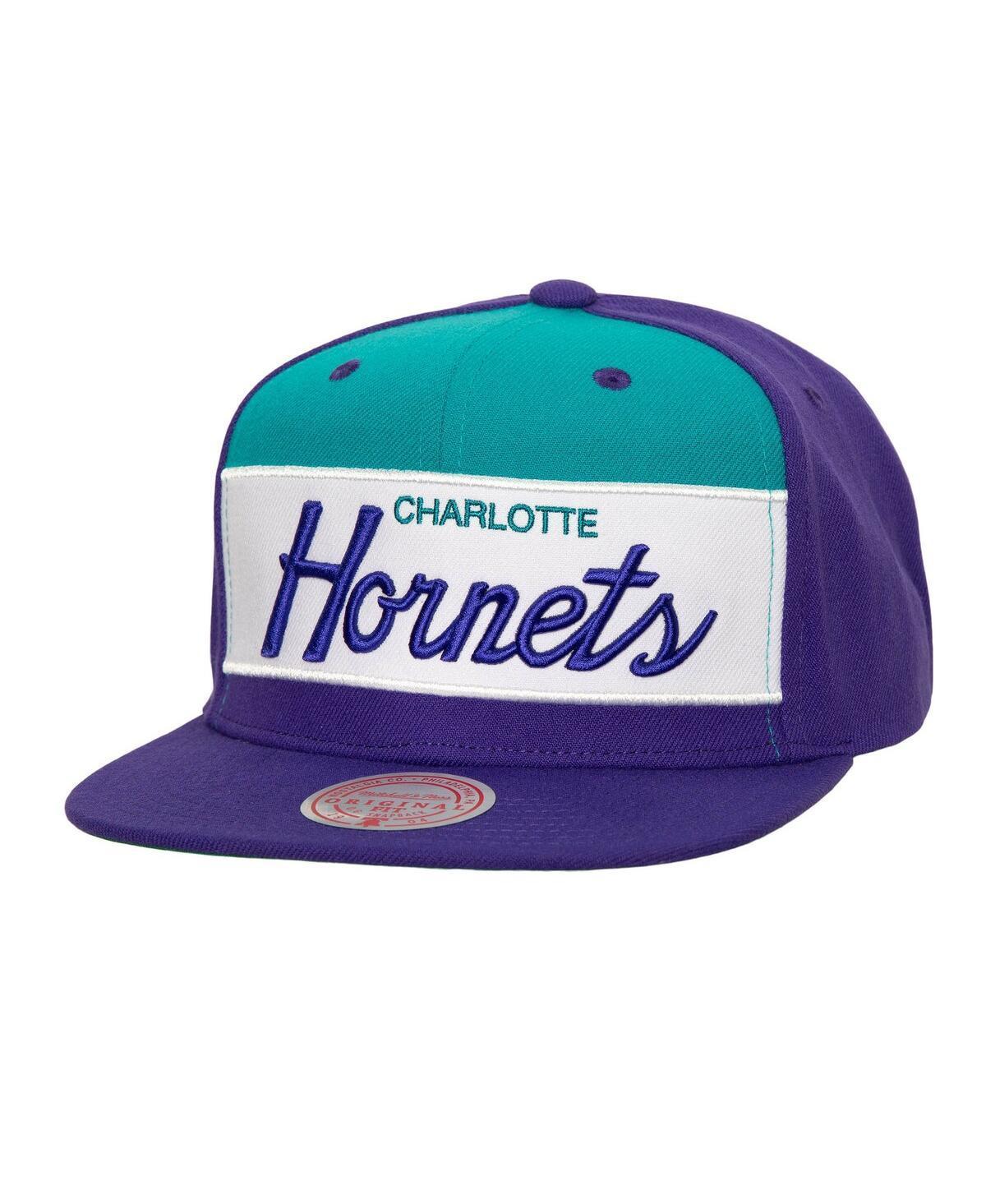 Mens Mitchell & Ness White Charlotte Hornets Retro Sport Color Block Script Snapback Hat - White Product Image