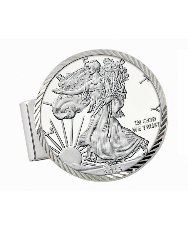 Mens American Coin Treasures Sterling Silver Diamond Cut Coin Money Clip with Proof American Silver Eagle Dollar - Silver Product Image