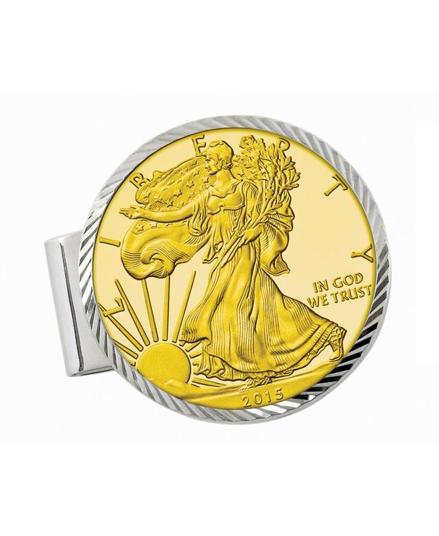 Mens American Coin Treasures Sterling Silver Diamond Cut Coin Money Clip with Gold-Layered American Silver Eagle Dollar - Silver Product Image