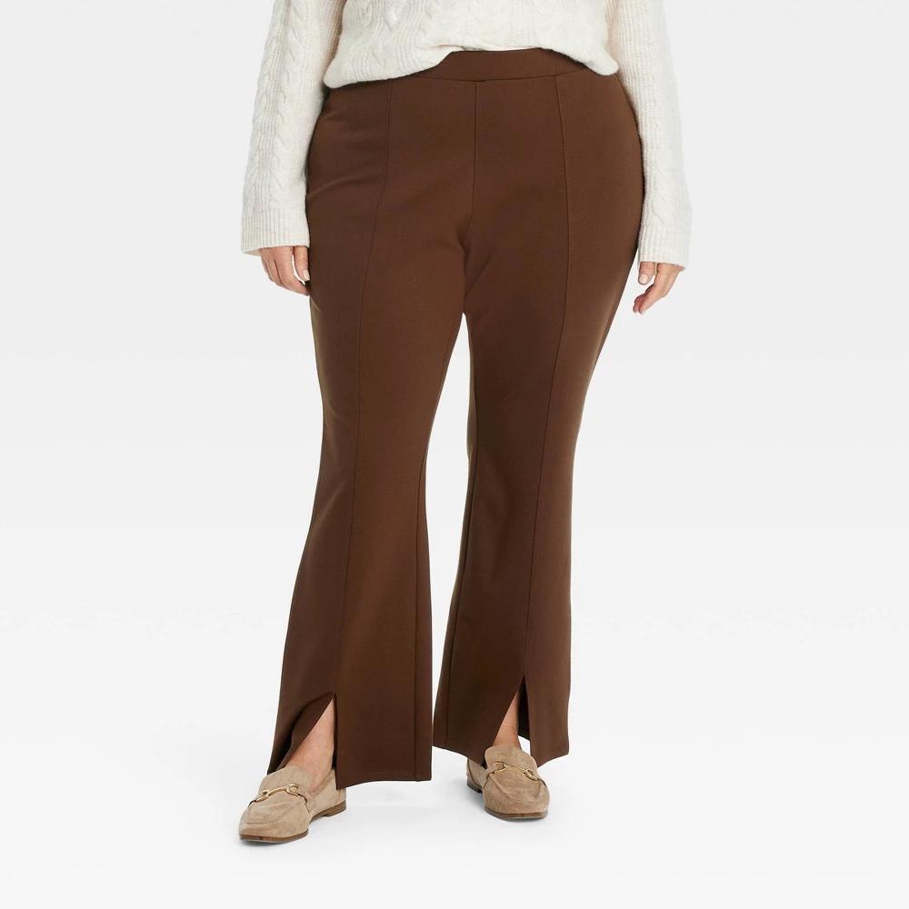 Womens High-Rise Slim Straight Split Pants - Ava & Viv Brown 4X Product Image