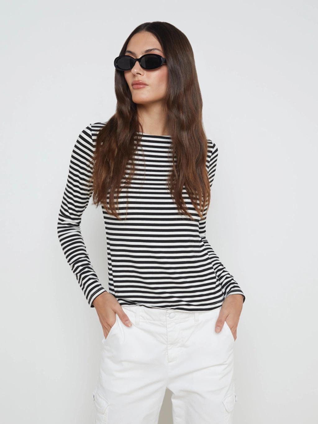 Tess Long-sleeve Stripe Tee In Black White Stripe Product Image