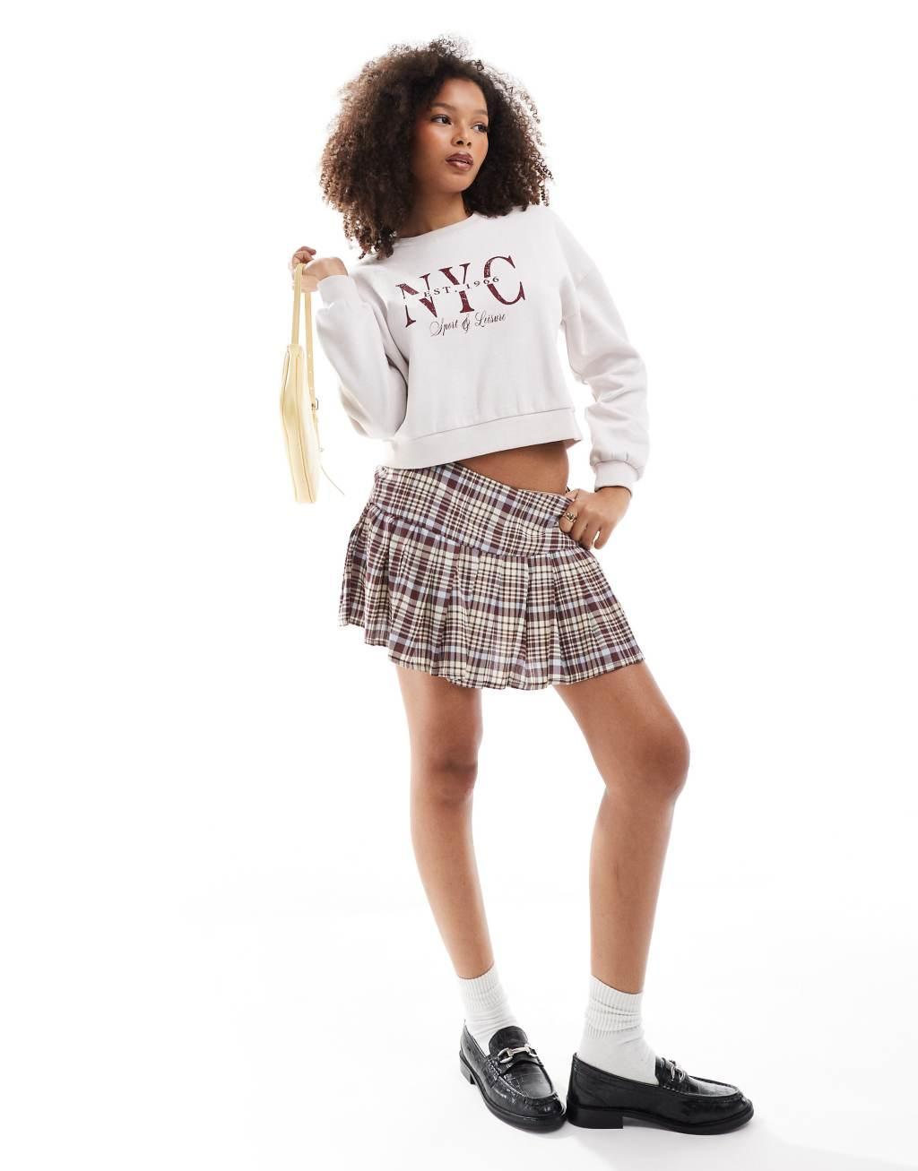 Miss Selfridge NYC graphic cropped sweatshirt in ecru Product Image