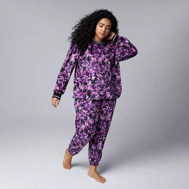 Plus Size Simply Vera Vera Wang Hooded Long Sleeve Pajama Top & Pajama Jogger Set, Womens Product Image