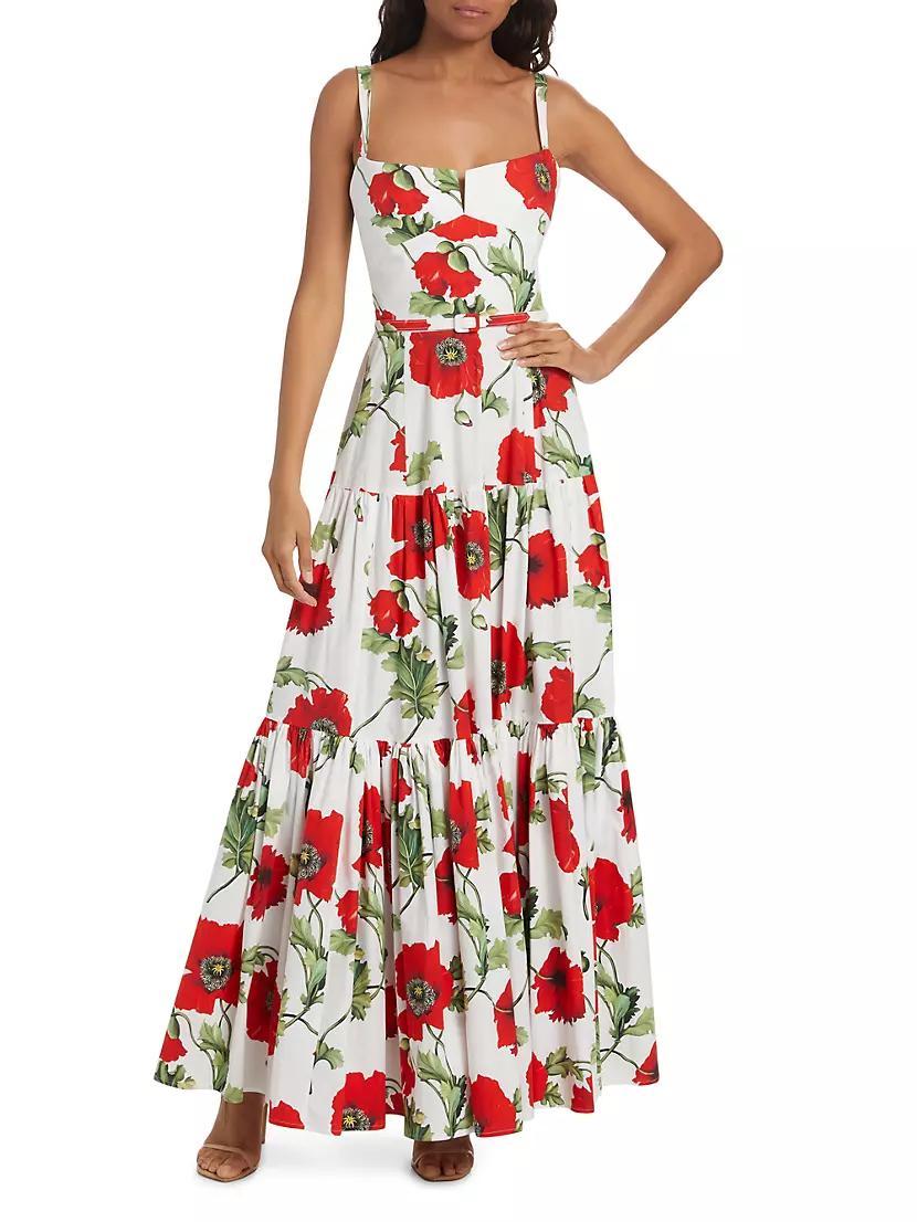 Poppies Stretch-Cotton Belted Tiered Maxi Dress Product Image