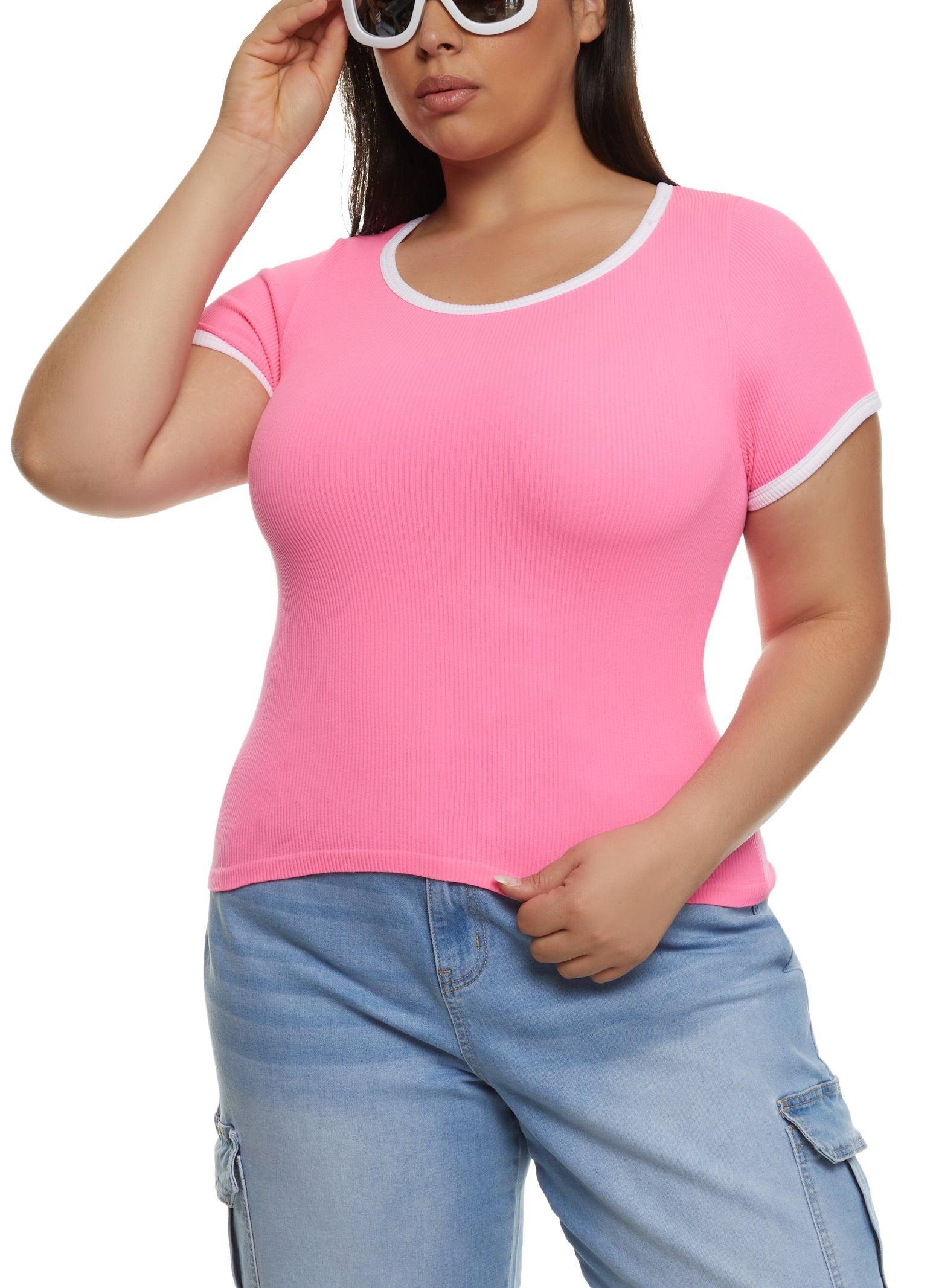 Womens Plus Size Rib Knit Seamless Ringer Tee Product Image