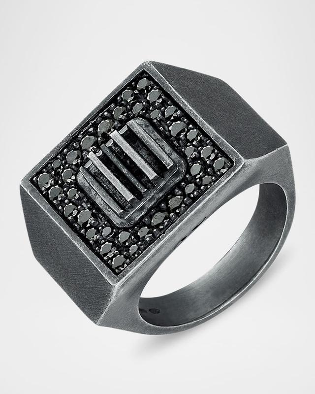 Mens Gladiator Black Diamond Oxidized Sterling Silver Ring Product Image