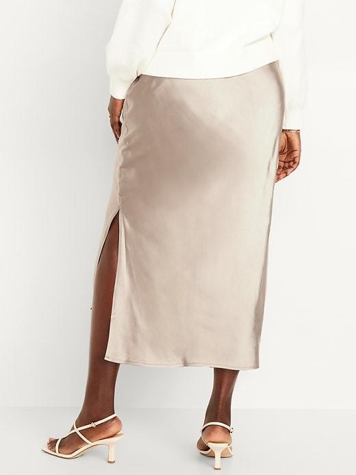 High-Waisted Satin Midi Slip Skirt Product Image