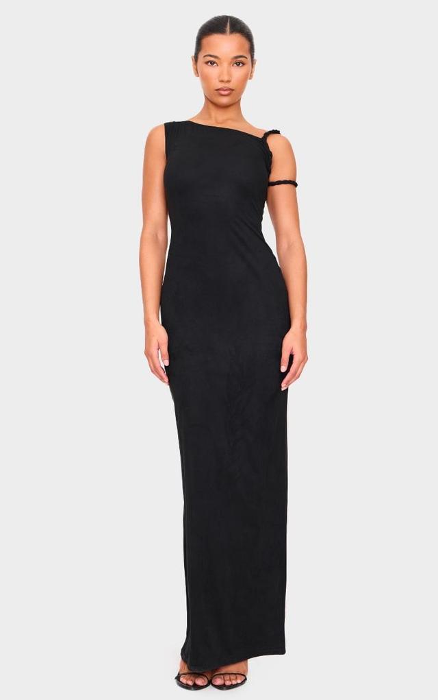 Black Faux Suede Twist Shoulder Maxi Dress Product Image