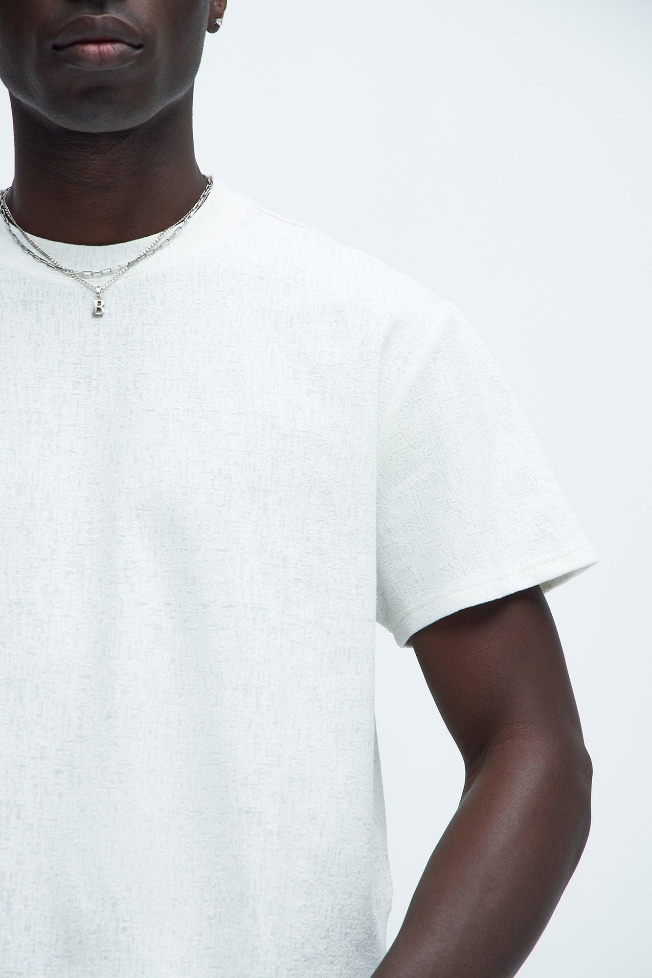 Duval Textured Knit Scallop Short Sleeve Tee - Off White Product Image