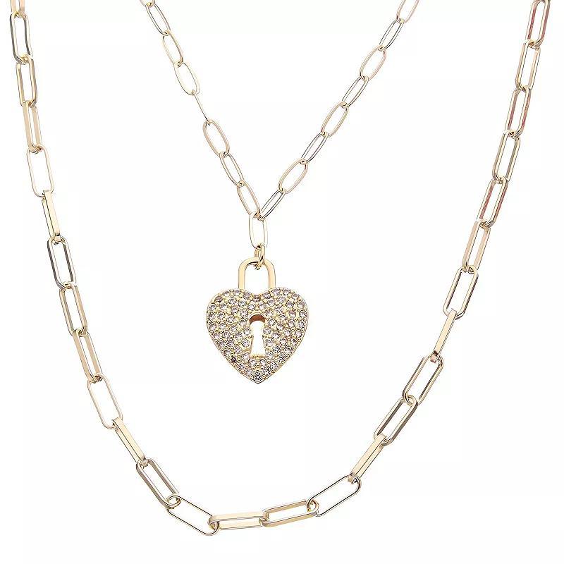 Juvell 18k Gold Plated Cubic Zirconia Heart Lock Necklace, Womens, Multicolor Product Image