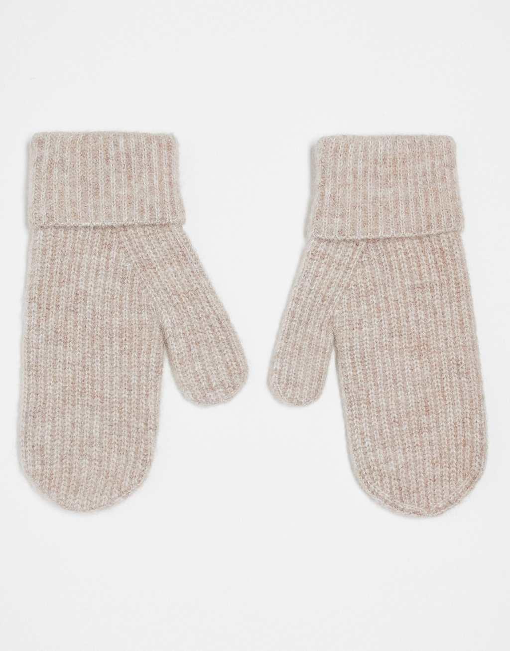 ARKET premium alpaca blend rib mittens in beige melange Product Image