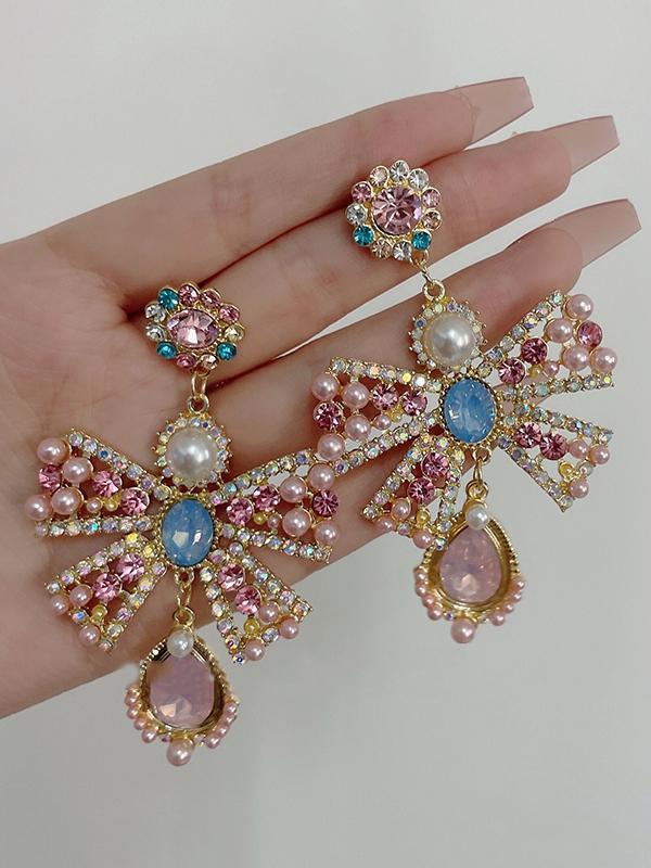 Statement Pink Bow-Embellished Earrings Accessories Product Image