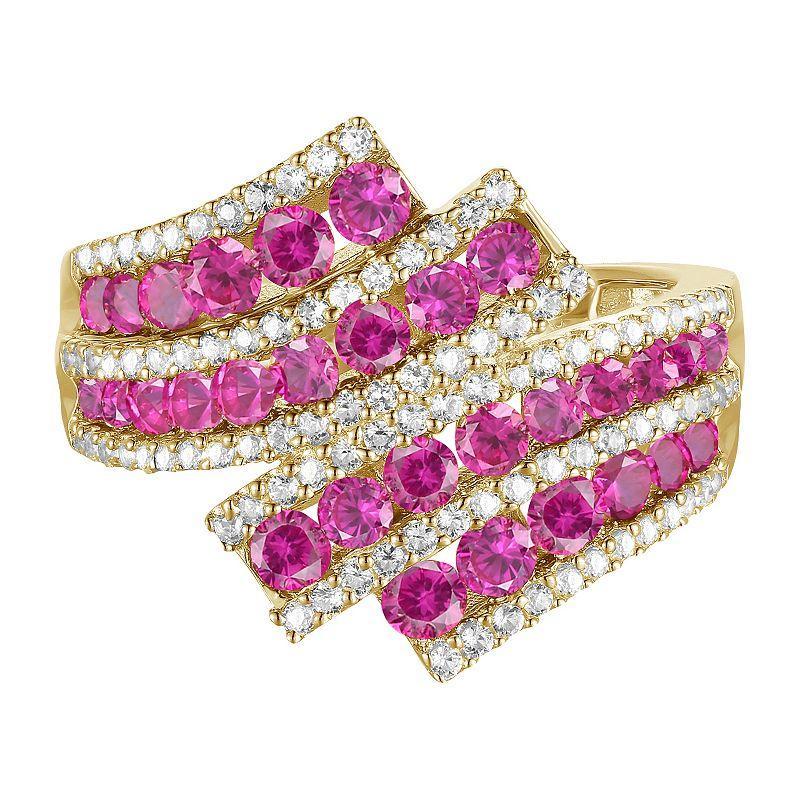 14k Gold Over Silver Lab-Created Ruby & Lab-Created White Sapphire Ring, Womens Gold Tone Product Image