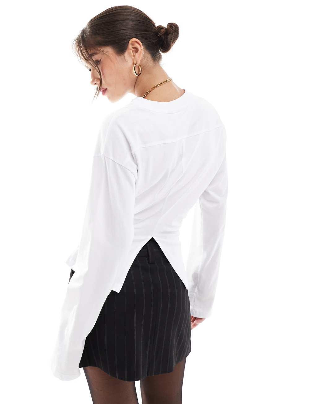 ASOS DESIGN corset long sleeve tee in white Product Image