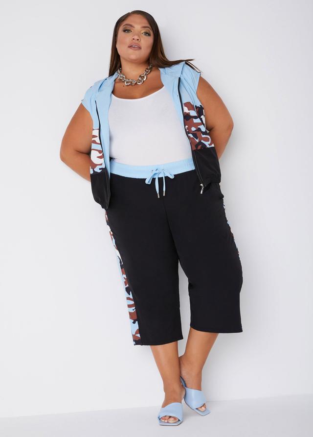 Plus Size Camo Paneled Two Tone Capris Ashley Stewart Product Image