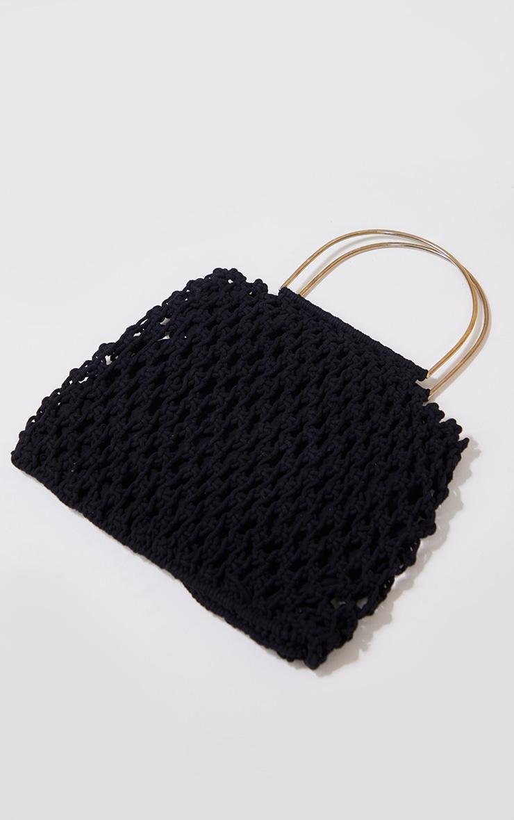 Black Gold Metal Handle Macrame Beach Bag Product Image