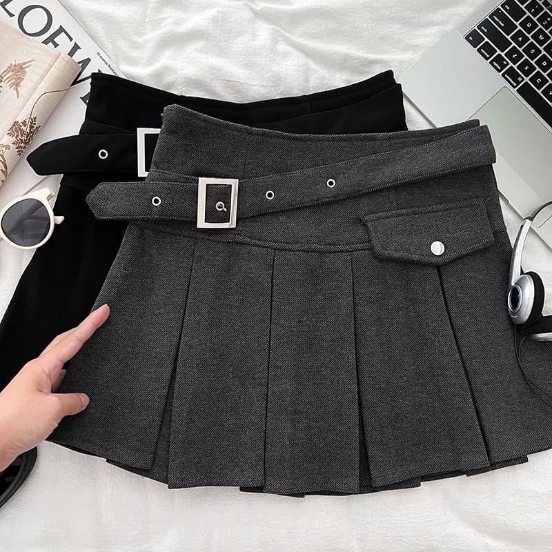 High Rise Plain Mini Pleated Skirt Product Image