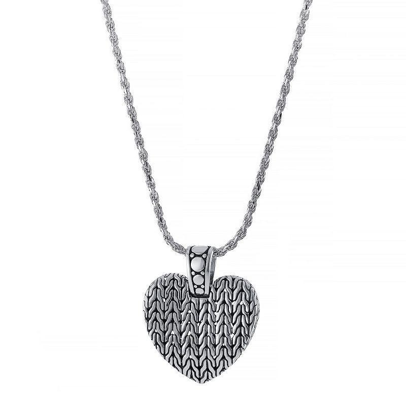 Athra NJ Inc Sterling Silver Oxidized Large Textured Heart Pendant Necklace, Womens Product Image