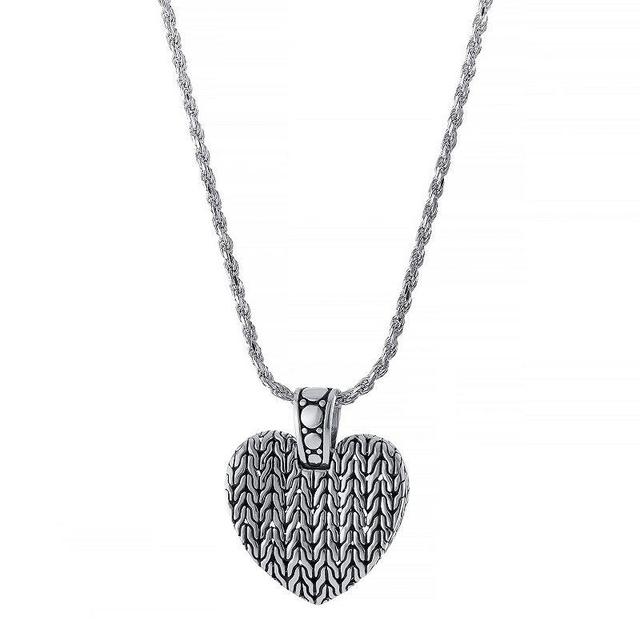 Athra NJ Inc Sterling Silver Oxidized Large Textured Heart Pendant Necklace, Womens Product Image