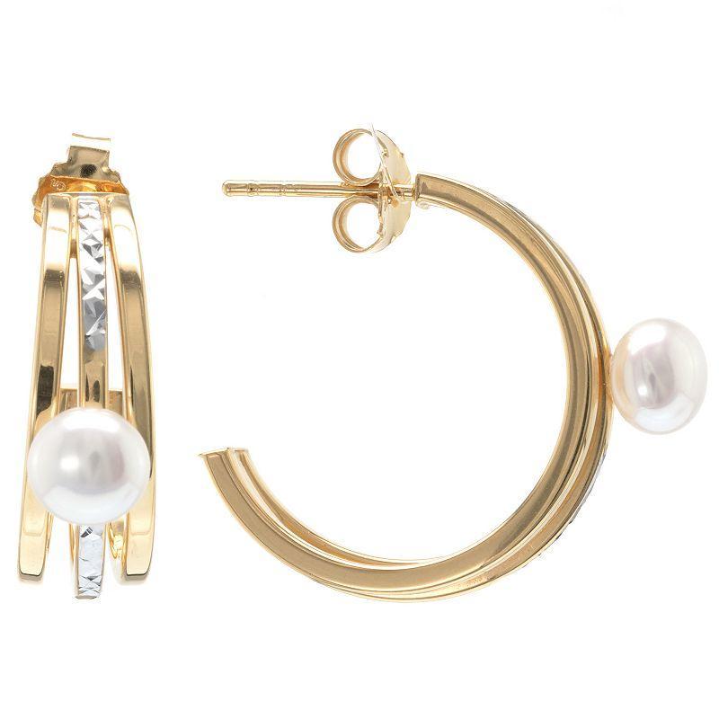 Judy Crowell Sterling Silver Textured Freshwater Cultured Pearl Triple Hoop Earrings, Womens, Gold Product Image