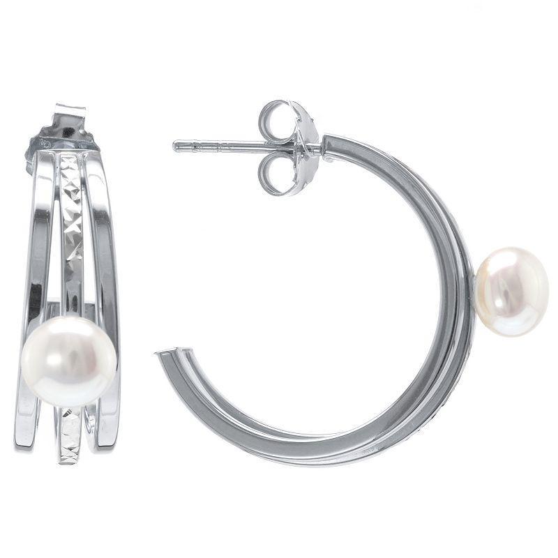 Judy Crowell Sterling Silver Textured Freshwater Cultured Pearl Triple Hoop Earrings, Womens Product Image