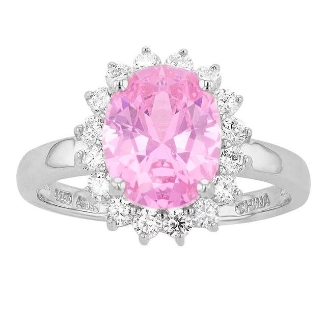 Rosabella Sterling Silver Pink Cubic Zirconia Halo Ring, Womens Product Image