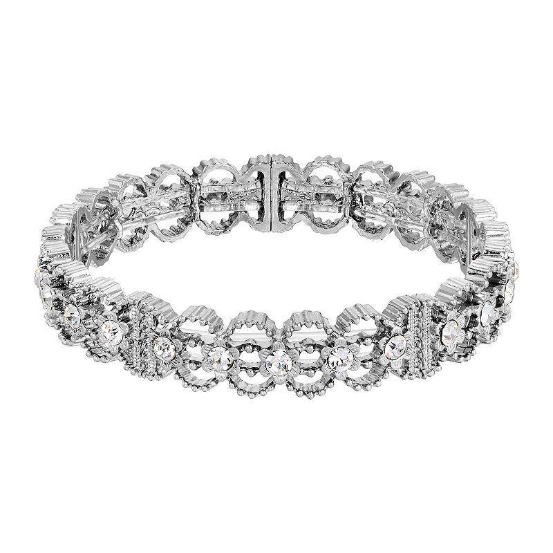 1928 Silver Tone Crystal Stretch Bracelet, Womens, White Product Image