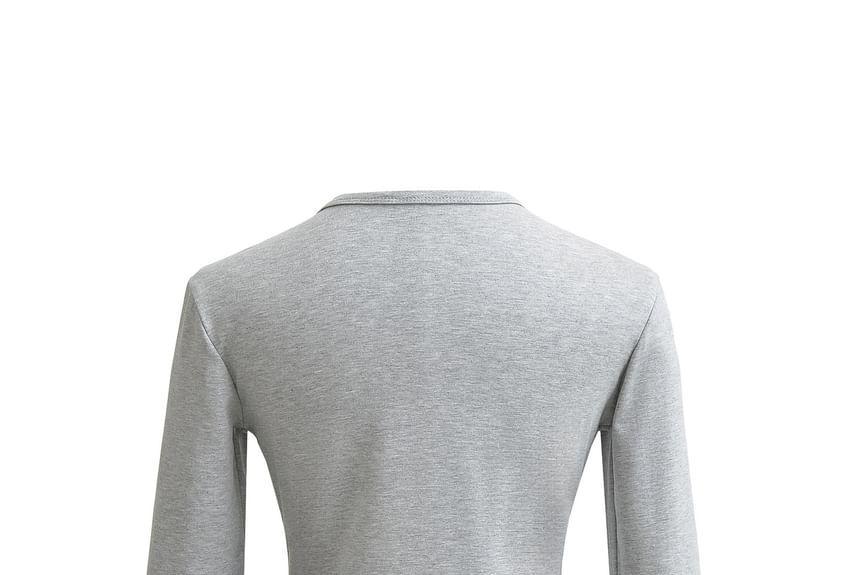 Long Sleeve Round Neck Two Tone Crop Tee Product Image