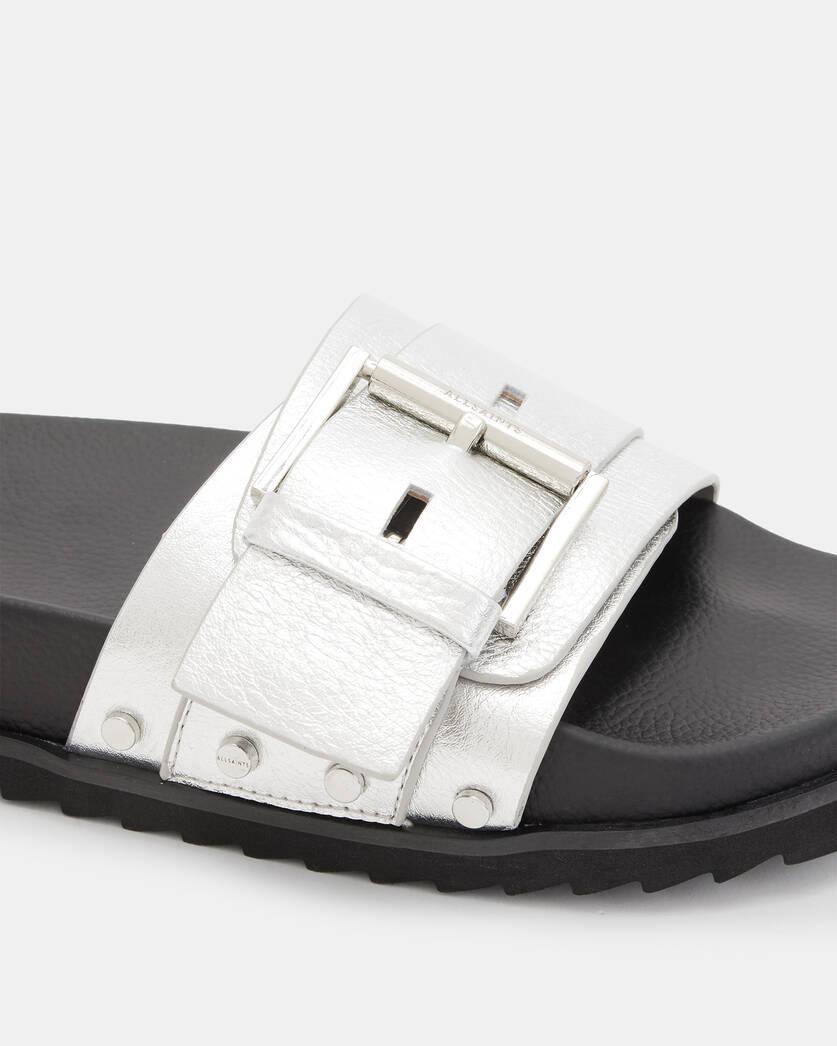 Ellie Buckle Metallic Leather Slides Product Image