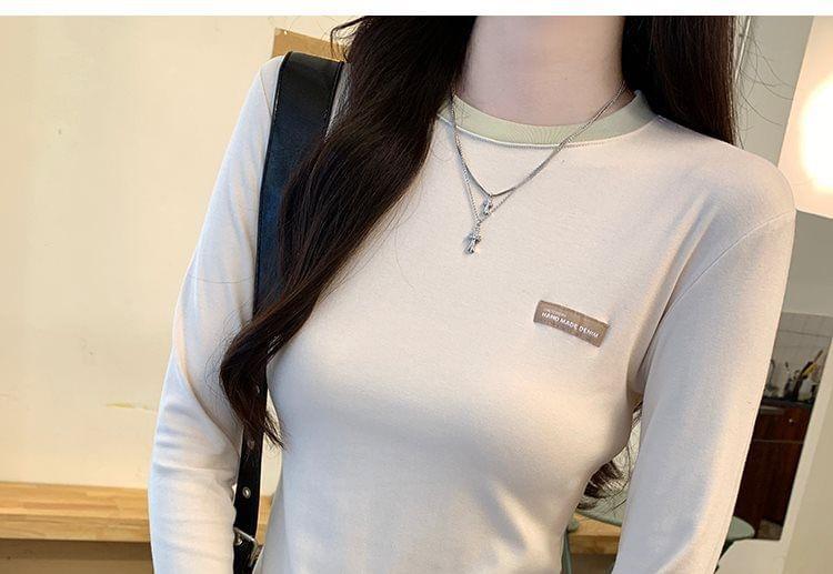 Long Sleeve Round Neck Mock Two Piece Tee Product Image