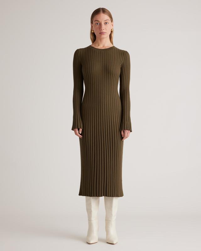 Cotton Cashmere Ribbed Long Sleeve Crew Midi Dress Product Image