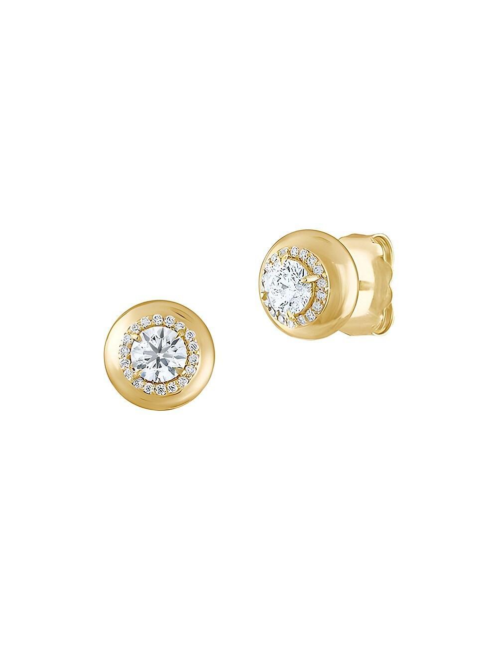 Womens Button 14K Yellow Gold & 1.12 TCW Diamond Stud Earrings Product Image