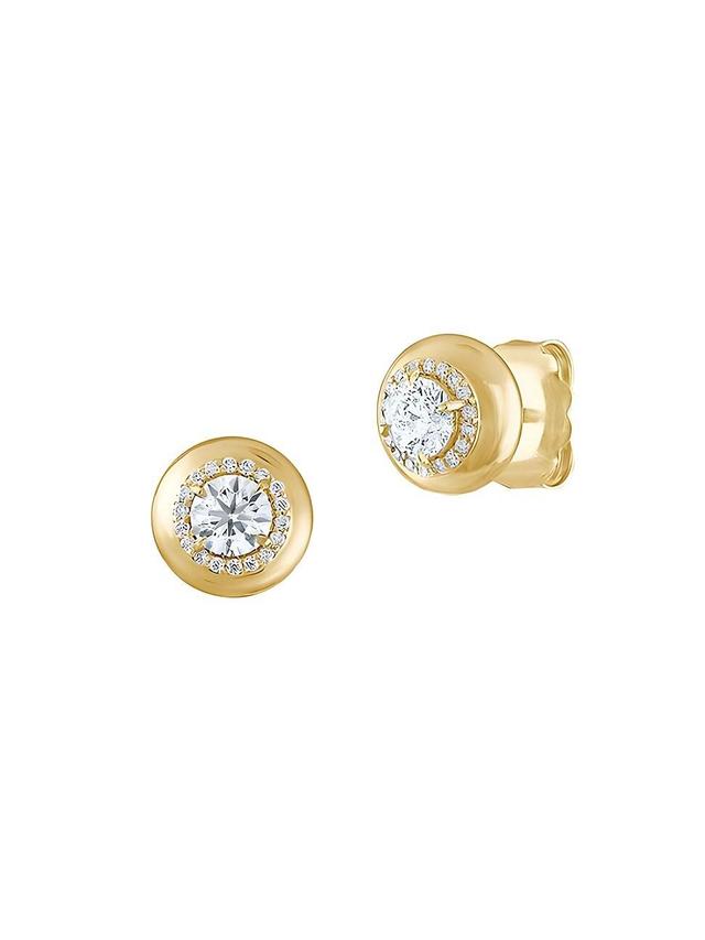 Womens Button 14K Yellow Gold & 1.12 TCW Diamond Stud Earrings Product Image