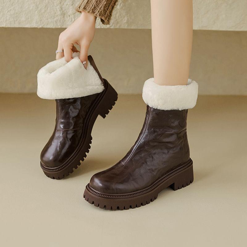 Fluffy Trim Platform Chunky Heel Short Boots Product Image