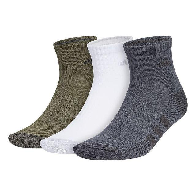 Mens adidas Cushioned 3.0 3-Pack Quarter Socks Green White Grey Product Image