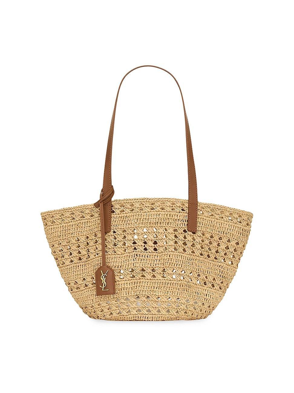 Saint Laurent - Panier Ysl Leather And Raffia Crochet-basket Bag - Womens - Cream Product Image