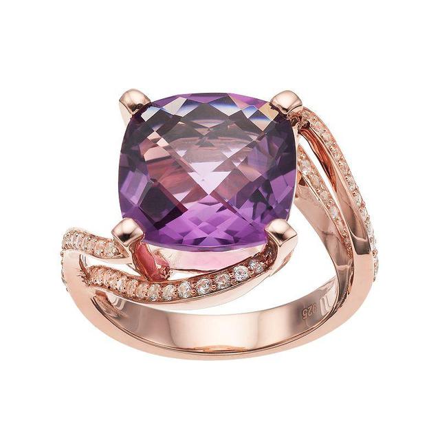 14k Rose Gold Over Silver Amethyst & Lab-Created White Sapphire Ring, Womens Purple Product Image