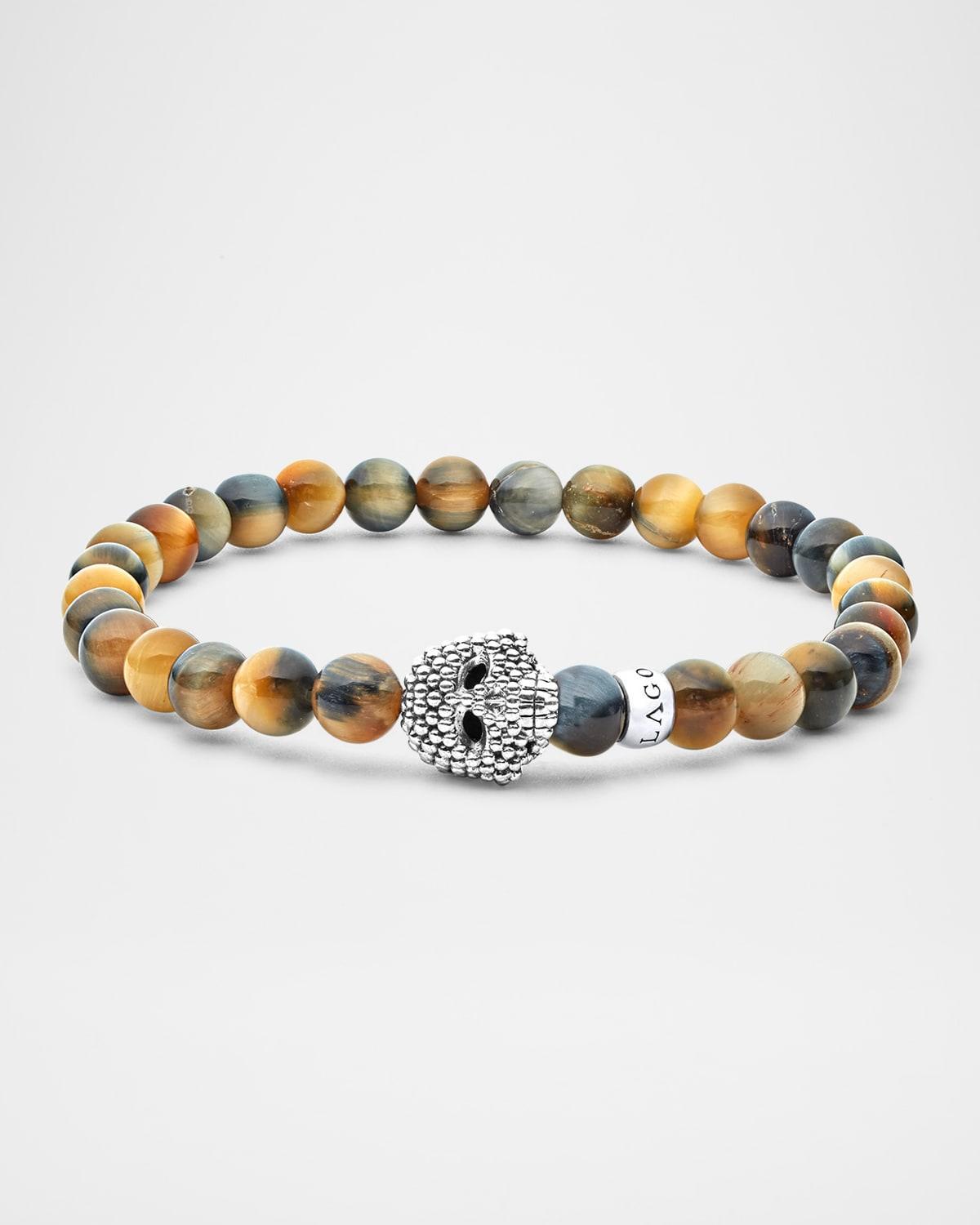 Men's Anthem Tiger's Eye and Caviar Skull Beaded Bracelet Product Image