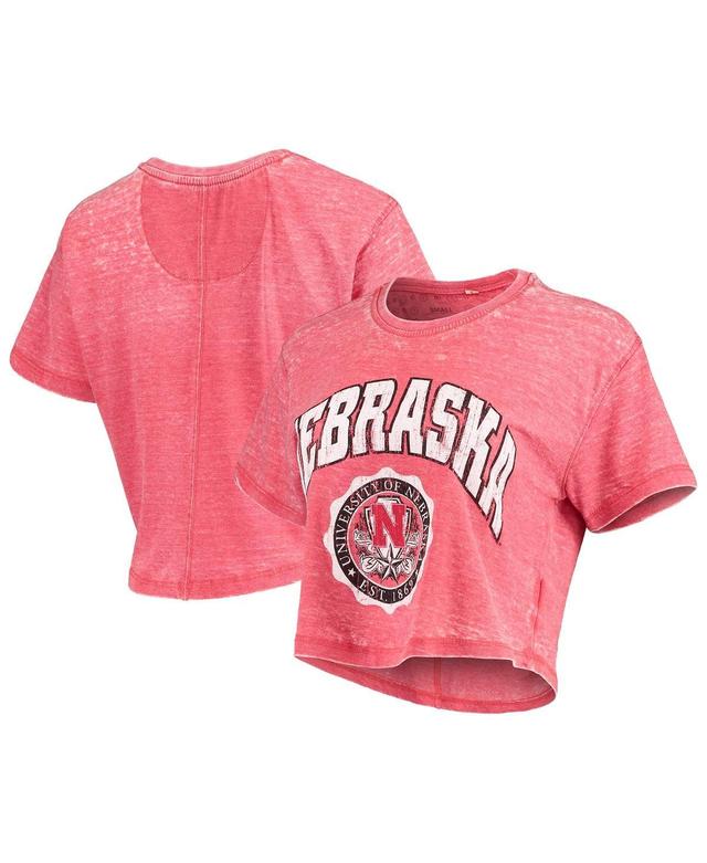 Womens Heathered Scarlet Nebraska Huskers Edith Vintage-Like Burnout Crop T-shirt Product Image