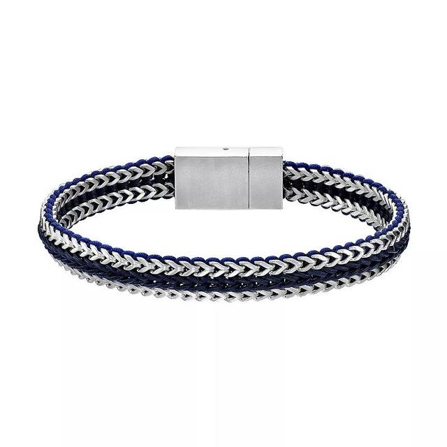 Mens LYNX Stainless Steel Blue Cord Bracelet Product Image