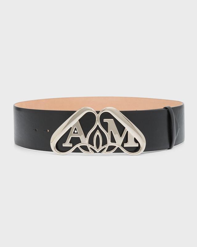 Wide Leather Belt With Silver Logo Detail Product Image