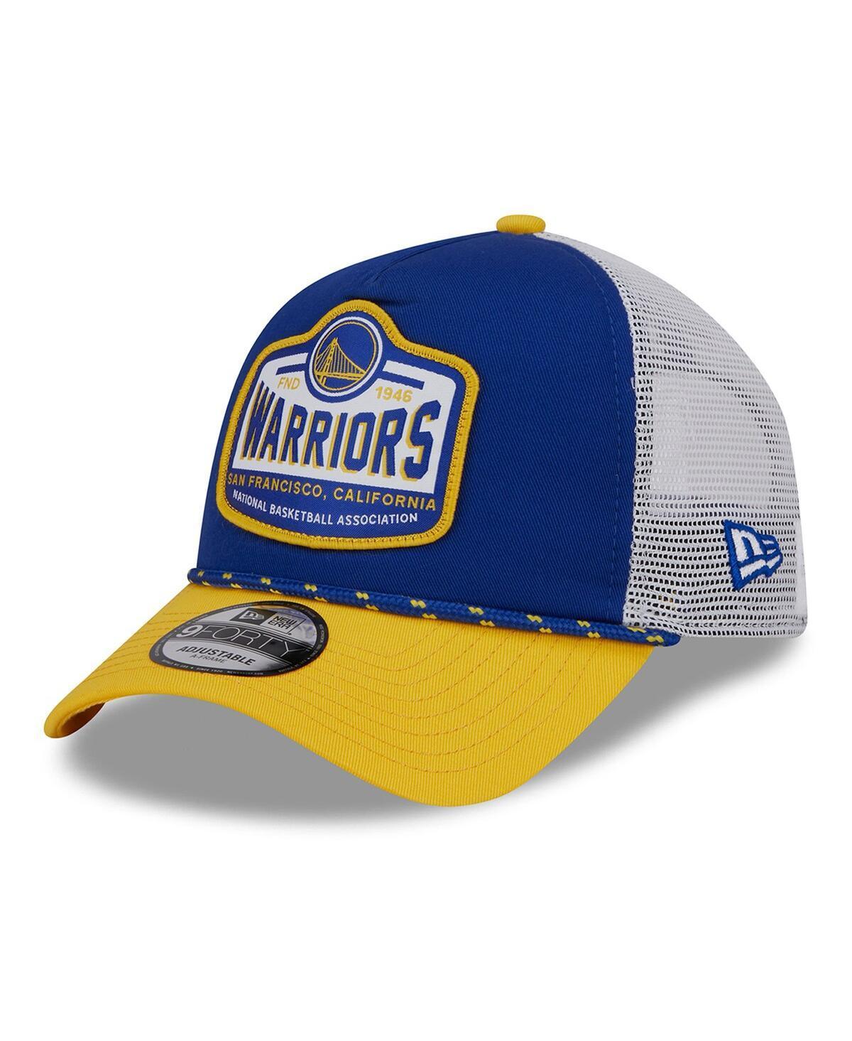 Mens New Era Royal/Gold Golden State Warriors 2024 NBA All-Star Game A-Frame 9FORTY Trucker Hat Product Image