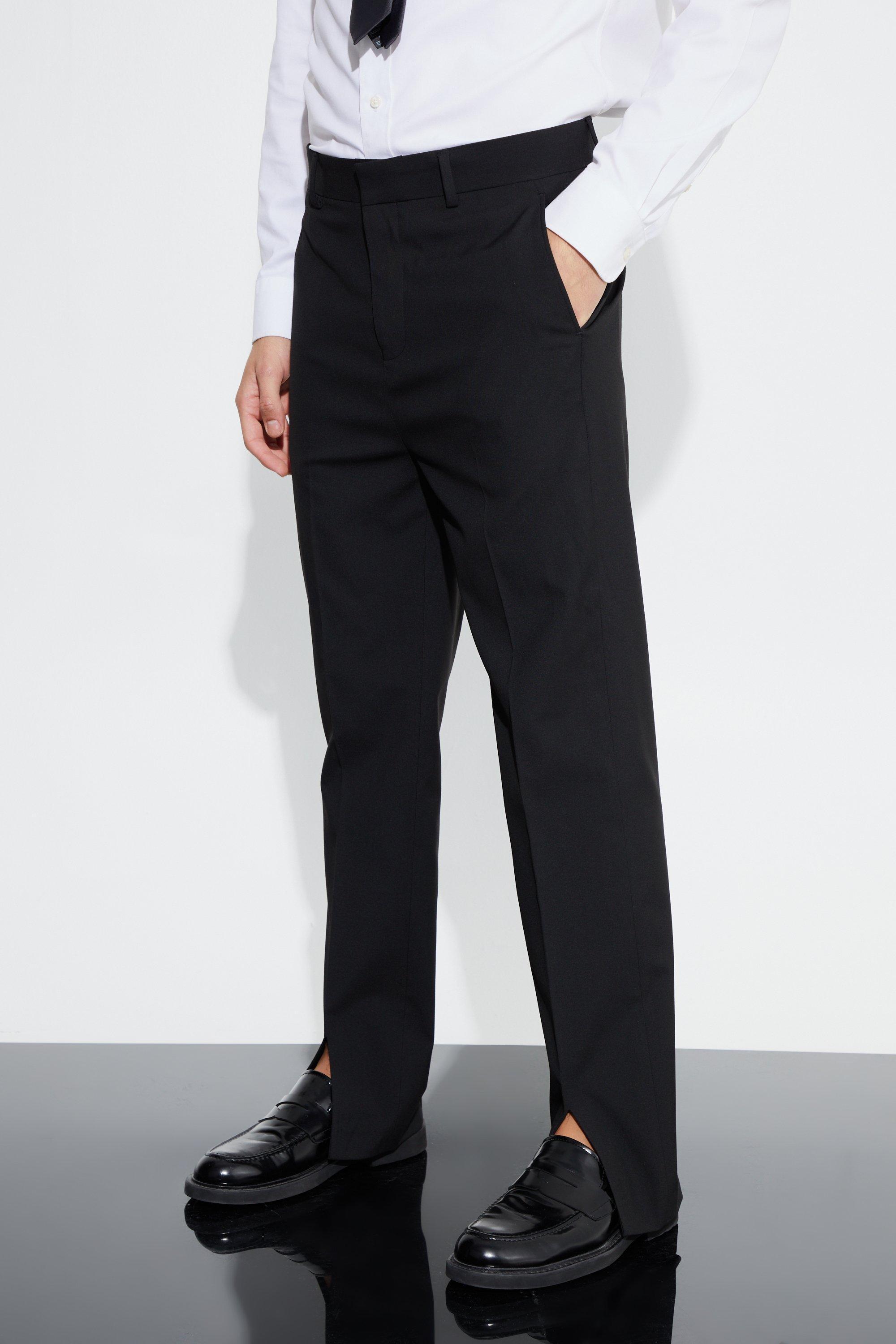 Straight Fit Pants With Front Split Hem | boohooMAN USA Product Image